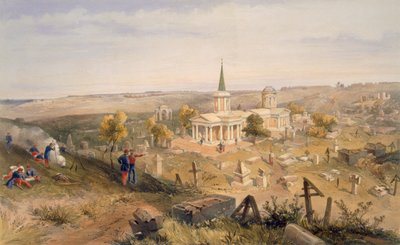 مقبرة وكنيسة الحجر الصحي ، لوحة من "مقعد الحرب في الشرق" ، حانة. بقلم Paul und Dominic Colnaghi und Co. ، 1856 بواسطة وليام كريميا سيمبسون